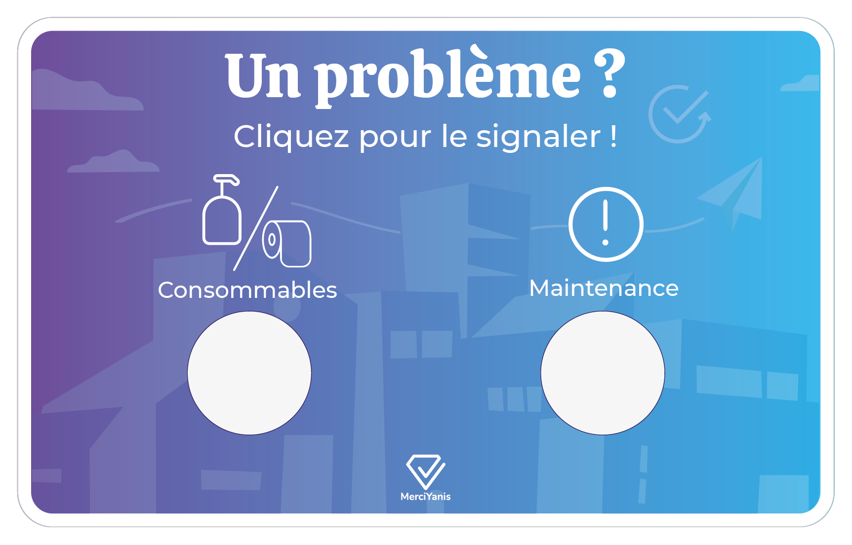 Boutons connectés consommables et maintenance avec un dégradé bleu et violet