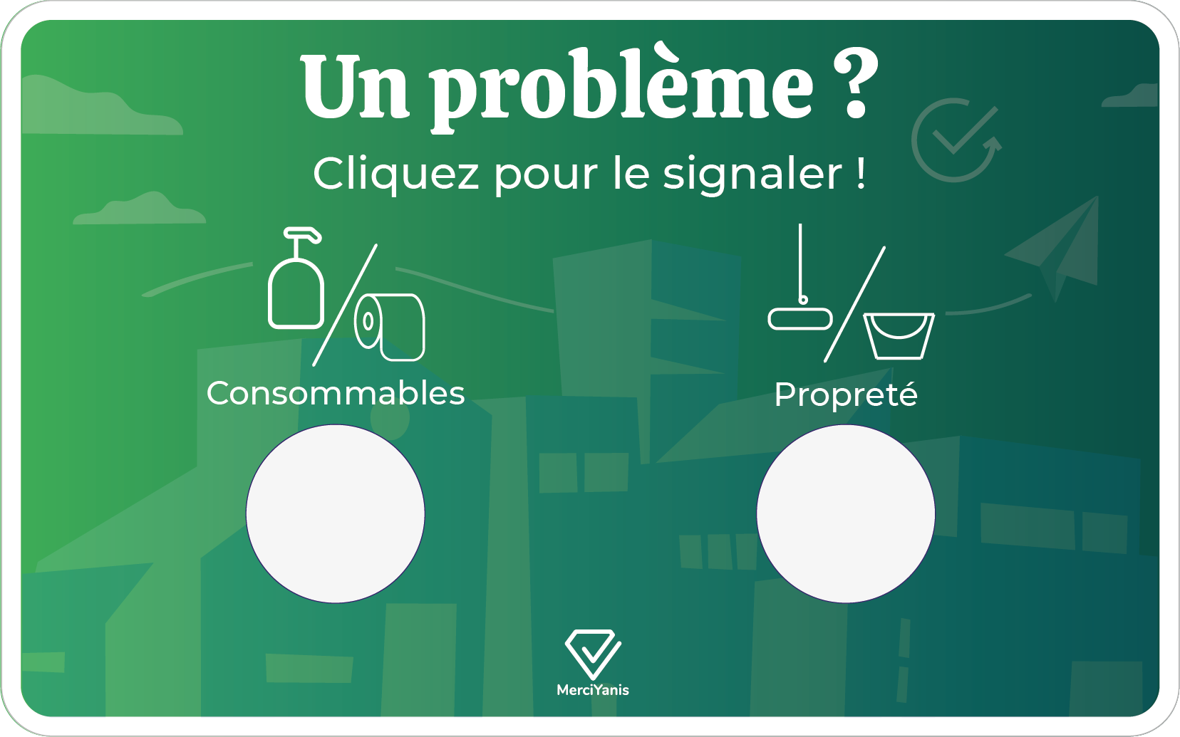 Boutons connectés consommables et propreté avec un dégradé vert