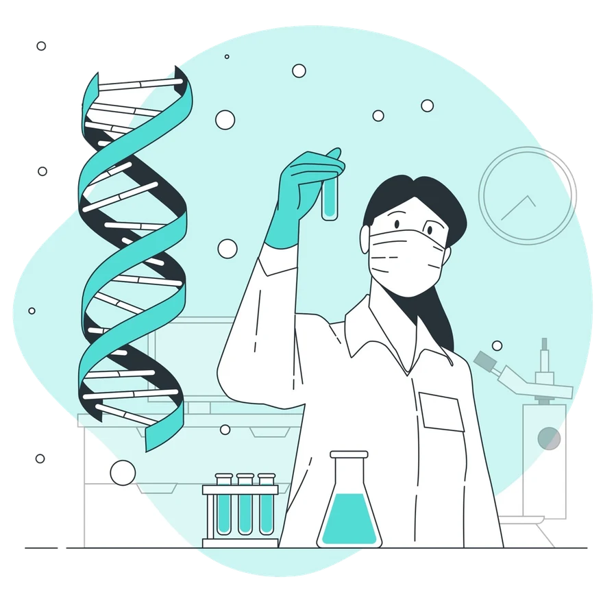 Une scientifique observe un échantillon en laboratoire, illustration de la recherche de la cause racine d'une panne